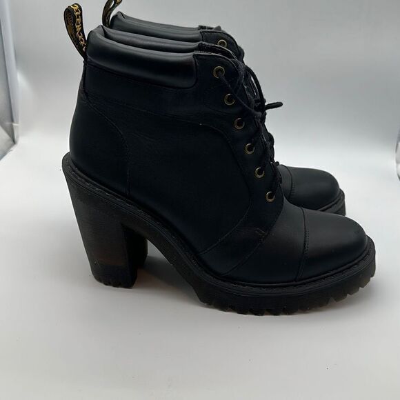 Dr Martens Averil Black Leather Heel Booties Sz 9 US‎ Lace-Up Block Heel Women's - Picture 2 of 6